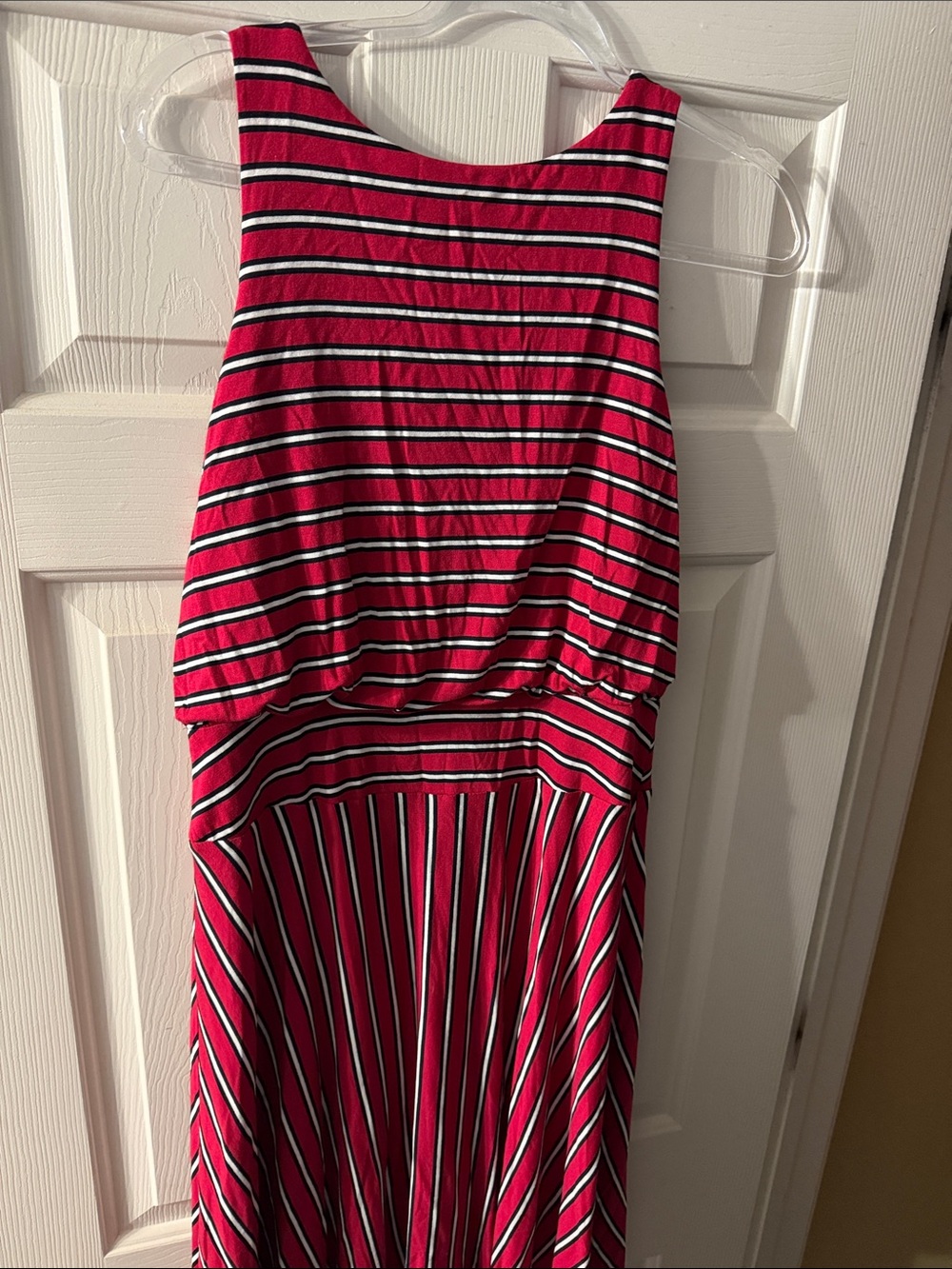LOFT Pink and Black Striped Sleeveless Dress
